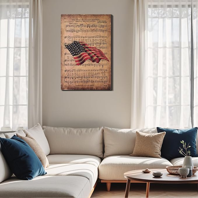 Framed Bald Eagle American Flag Wall Art, Patriotic Rustic Canvas Art Pictures, USA Eagle Wall Decor, Made in USA Ready to Hang for Office Man Cave Living Room
