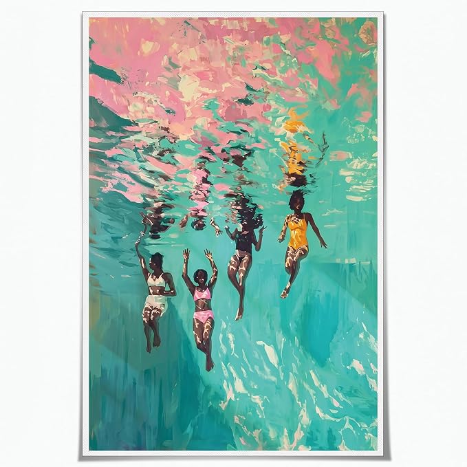 Minimalist Women Picture Print Swimming Girls Poster 16x24 Inch Unframed | Black People Poster Black Women Art African American Wall Art Afro Woman Print for Dorm Living Room Bedroom Apartment Home