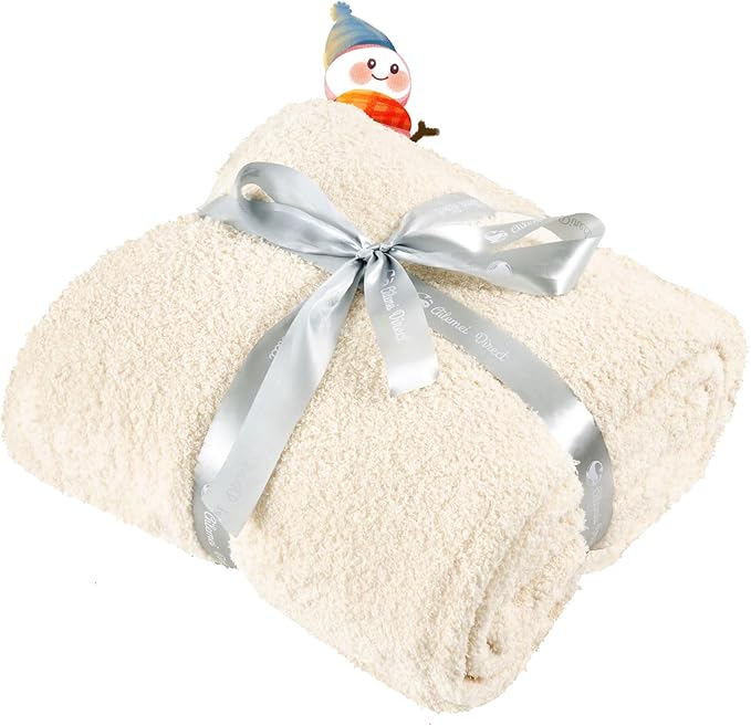 Ailemei Direct Knit Throw Blanket for Bed, Soft Thin Blankets for Sofa, Couch, Camping, Office Chair, Cozy Touch Lightweight Breathable Blanket All Season Use, Cream 50"x70"