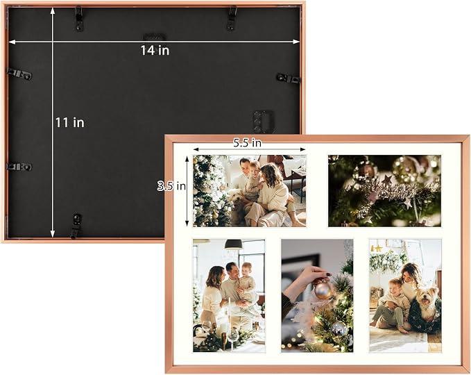 Golden State Art 11x14 Collage Frame for 5 4x6 Photos Rose Gold 2 Pack