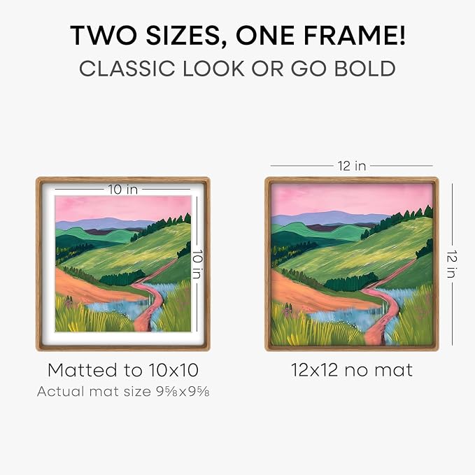 Homeforia 12x12 Mortise&Tenon Natural Oak Picture Frame, 10x10 Mat, Glass