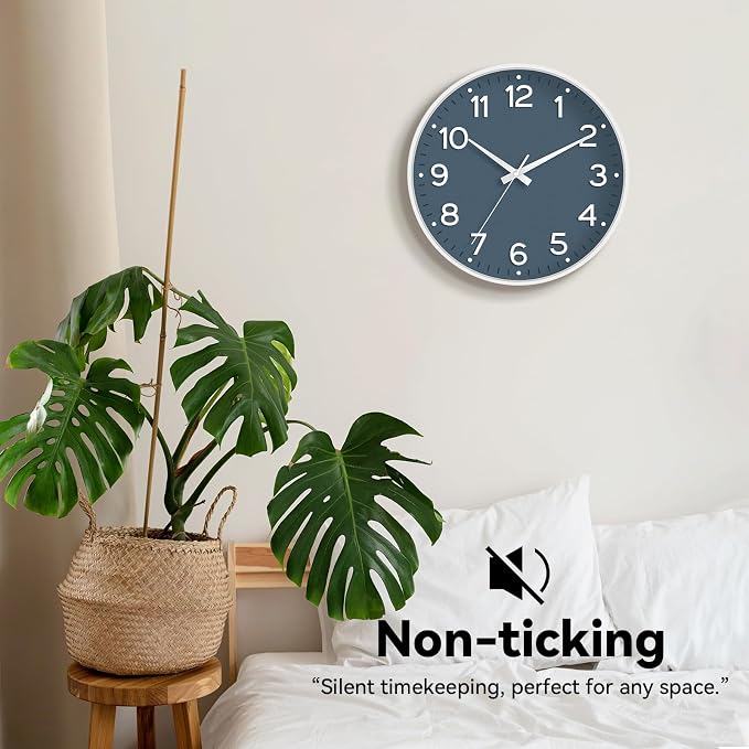 Roymnie 8 Inch Wall Clock, Battery Operated Silent Non Ticking Analog | Azure Blue modern analog; large 3D easy-read dial for kitchen, office, bathroom & bedroom; 1 AA battery (not included)