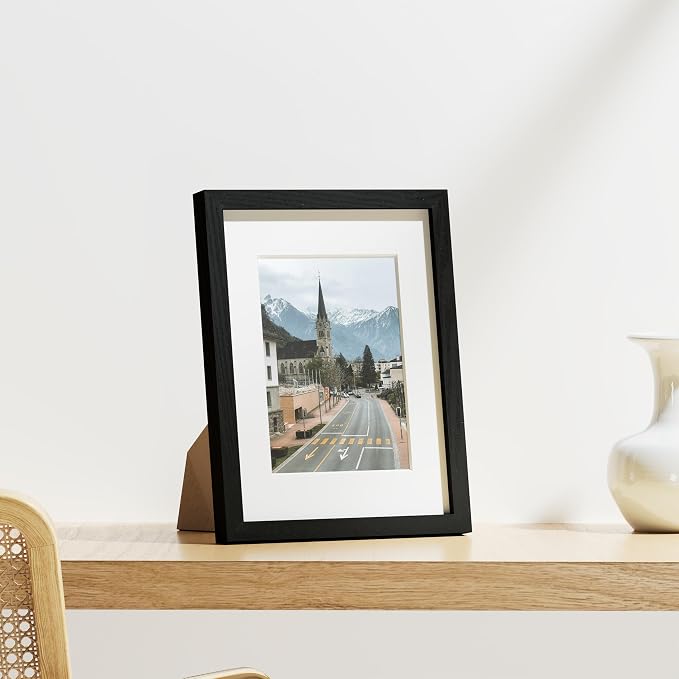 Vittanly 8.5x11 Picture Frames Set of 9 for Wall Mount or Tabletop, Black | Certificate Frame Display Pictures 6x8 with Mat or 8.5x11 without Mat, Diploma Document Degree Frames, Engineered Wood