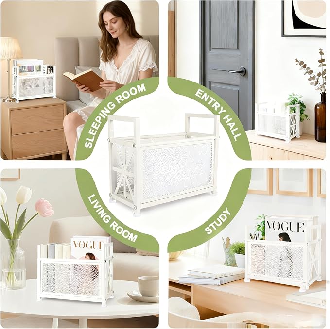 Magazine Holder Floor, White Magazine Rack, Metal Magazine Rack Floor | Mesh Magazine File Holder, Magazine Stand for Desk, Mesh Magazine File Holder, Magazine Newspaper Storage Basket