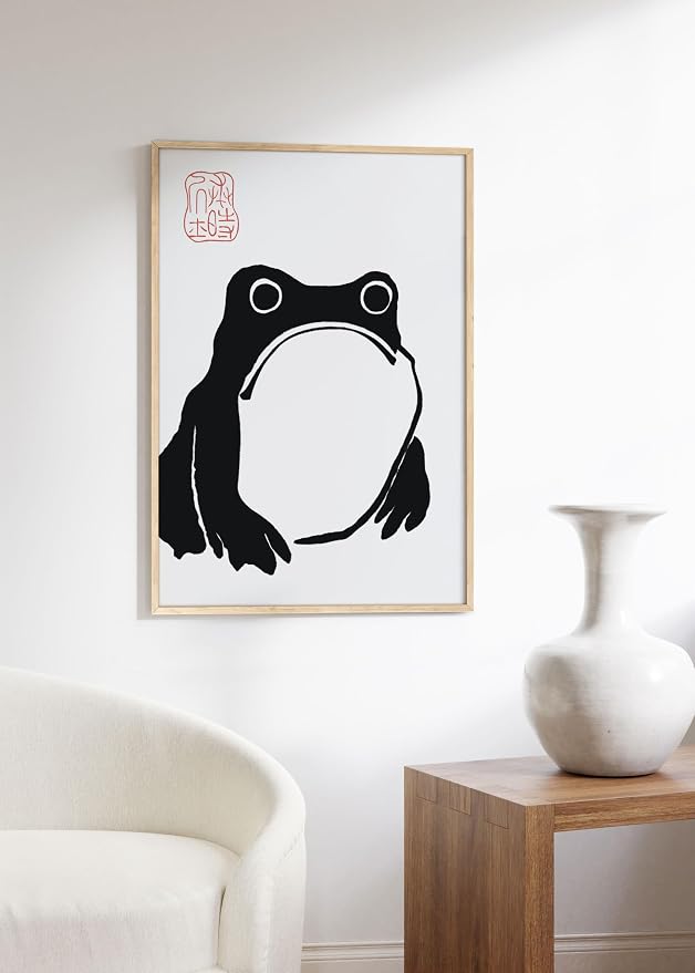 HAUS AND HUES Japandi Frog Poster - Vintage Matsumoto Japanese Toad Poster, Wabi Sabi Wall Art, Frog Wall Art for Living Room, 24x36 Unframed