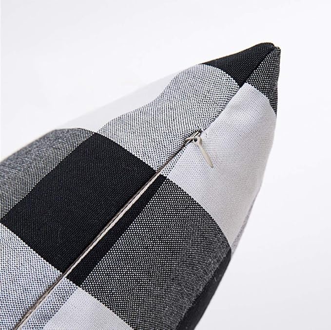 HOPLEE Outdoor Pillow Covers 16x16 Black and White Pillow Covers Buffalo Plaid Stripe and Gingham Design 16x16 Inches Set of 4