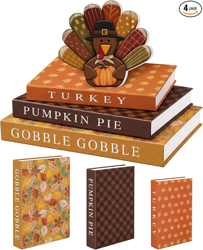 Thyle Fall Decorative Faux Books Set, Storage Boxes with Turkey Decor