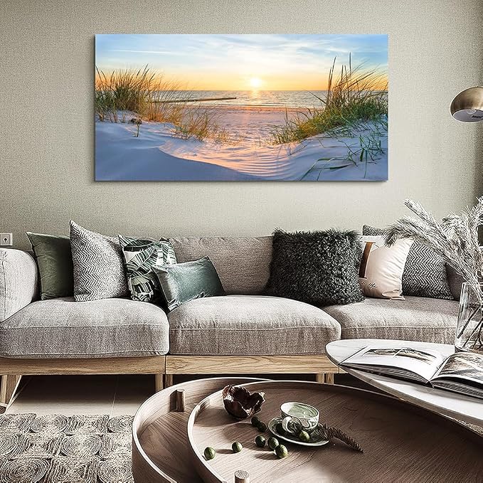 Wapluam Wall Art For Living Room Large Canvas Wall Decor For Bedroom Modern Fashion Office Decorations Ocean Beach Wall Paintings Blue Sea Landscape Pictures Prints Artwork Home Decor mural