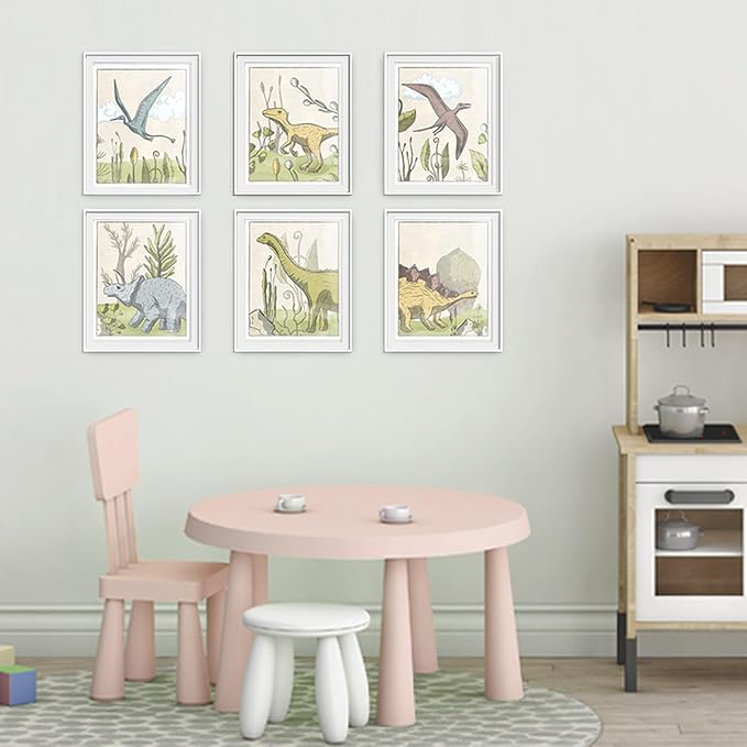 Dinosaurs In Prehistoric Landscapes Art Prints (Set of 6) - Unframed - 11x14 | Ideal Decor for Nurseries, Playrooms, or Classroom Walls | Wall Art to Inspire Wonder and Exploration in Every Glimpse