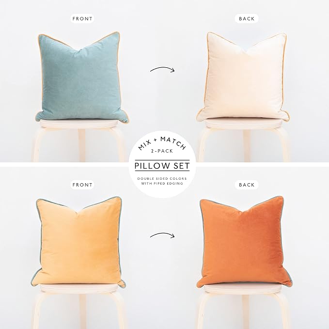 MONDAY MOOSE Decorative Throw Pillow Covers Cushion Cases, Set of 2 Soft Velvet Modern Double-Sided Designs, Mix and Match for Home Decor, Pillow Inserts Not Included (26x26 inch, Orange/Teal)