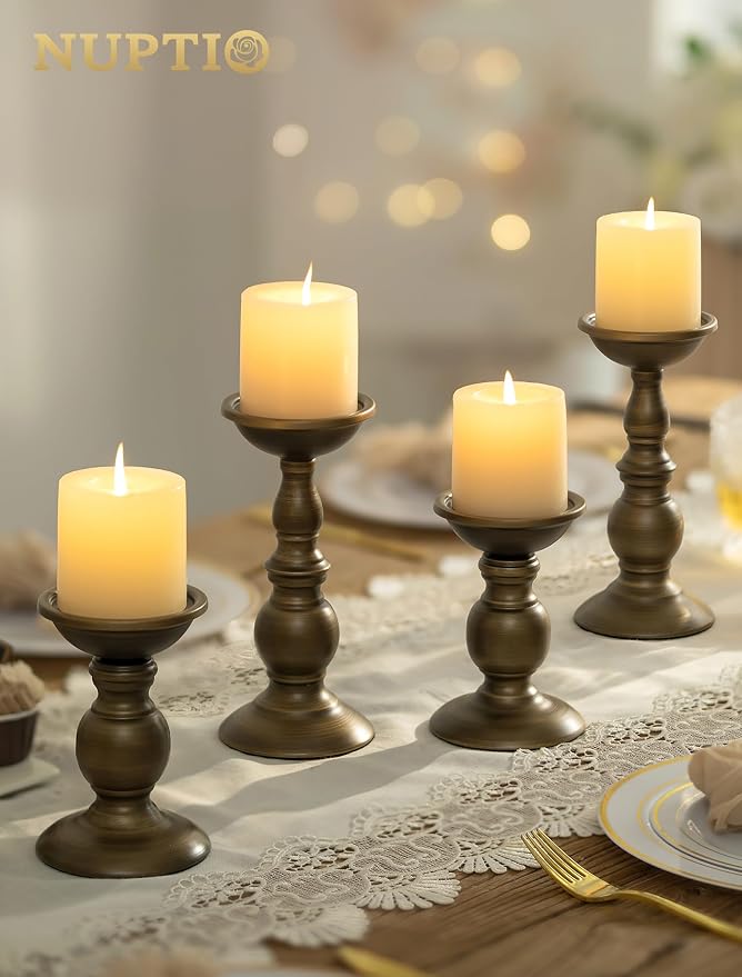 NUPTIO Bronze Candle Holder for Pillars: Candle Stand for 3 inches Candles
