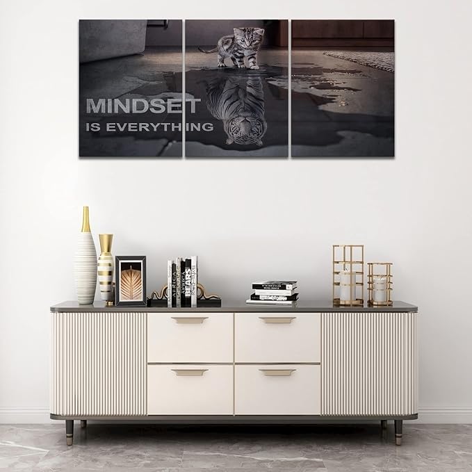 Mindset is Everything Motivational Wall Art, KAWAHONE Inspirational Entrepreneur Quotes Posters Framed, Canvas Artwork Painting Picture for Home Decoration Living Room Office Bedroom, 12"x16"x3 PCS