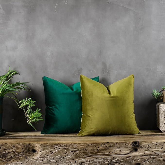 Dark Green Christmas Couch Velvet Throw Pillow Covers 14x14 inch Set of 2 with Zipper Decorative Luxury Soft Solid Square Cushion Covers Case for Sofa Bed Living Room Car