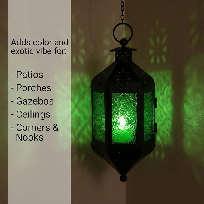 Vela Lanterns Decorative Outdoor Hanging Tea Light Candle Holder, Green, M
