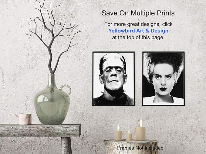 Frankenstein, Bride Poster Set - Gift for Vintage Hollywood Horror Monster Movie, Goth, Gothic Fan, Men, Teens, Kids Bedroom - 8x10 Funny Photo Photograph Wall Art Decor, Room Decorations Pictures