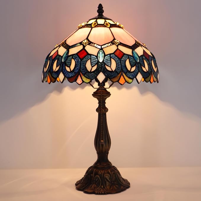 Tiffany Table Lamp Stained Glass Bedside Reading Light W12H19 inch