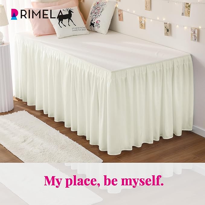 RIMELA Dorm Bed Skirt Twin XL 42 Inch Drop, Easy to Install Extra Long Wrap Around Elastic Dust Ruffle, Cream Bedskirt Silky Fabric Machine Washable (Twin XL 80“L x 39”W & Twin 75“L x 39”W) | Solid ruffled, Wrap-around/elastic, Wrinkle & Fade resistant...