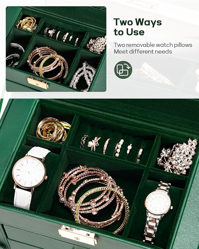 Homde Large Jewelry Box for Women: 5-Layer Organizer with Lock for Dresser | Separated Storage for Necklace Earring Ring Watch to Sort Daily Jewelry - Keep Vanities Tidy - Suitable for Birthday Gift