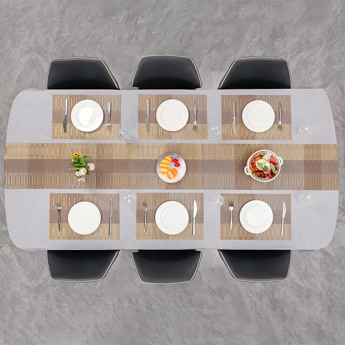 Placemats Set of 8, Vinyl Woven Heat-Resistant Place Mats | Washable Wipeable PVC Table Mats, Non Slip Placemat for Kitchen Dining Indoor Outdoor Table (Gray Gold, Set of 8)