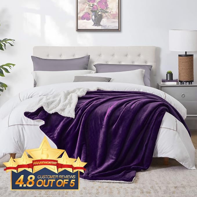 Walensee Sherpa Fleece Blanket Plush Throw Fuzzy Super Soft Reversible Microfiber Flannel Blankets for Couch, Bed, Sofa Ultra Luxurious Warm and Cozy for All Seasons (Purple, 108"x90")