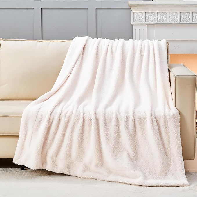 NEWCOSPLAY Knitted Throw Blanket for Couch Sofa Bed, Plush-Ivory, 60"x80" | Super Soft Plush, Fuzzy Fluffy Microfiber, Lightweight Cozy Blanket for Room Decor, All Season Use