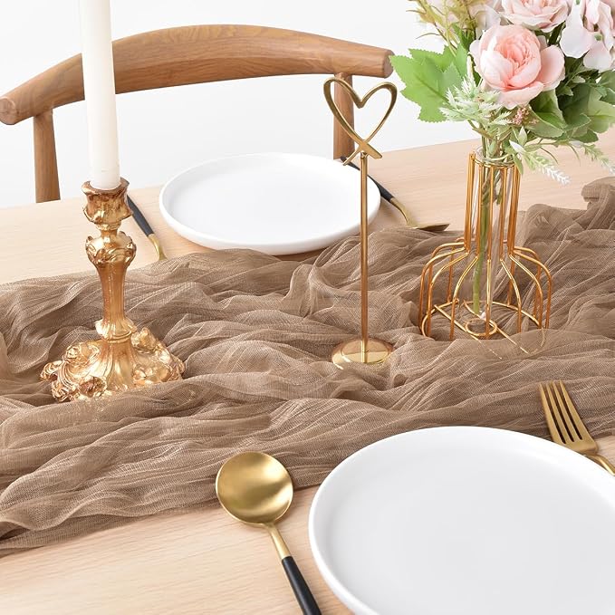 Coffee Cheesecloth Table Runner Cheese Cloth Wedding Birthday Party Decor | 10Ft Summer Rustic Boho Gauze Farmhouse Bridal Baby Shower Holiday Dining Tea Party Home Table Decorations 4 Pack