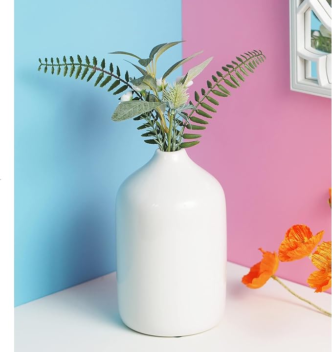 Hosley 8-Inch White Ceramic Vase, Glazed Decorative Floral Vase for Weddings, Centerpieces, Garden Parties, Home, Office & Spa Décor