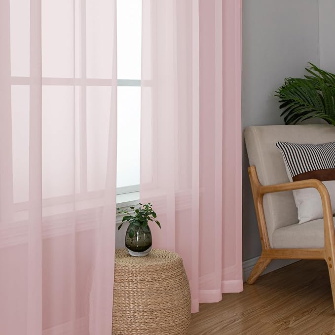 Simplebrand Blush Sheer Curtains 84 Inches Long, Light Filtering Rod Pocket Solid Color Window Sheer Curtain Panels, Elegant Curtains & Drapes for Living Room, Bedroom 2 Panels (42" W x 84" L)