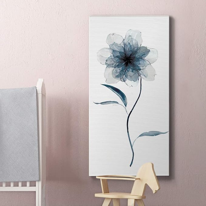 Renditions Gallery Canvas Floral Wall Art Paintings & Prints Delicate Indigo Flower Modern Nature Wall Hanging Canvas Artwork Decorations for Bedroom Office Kitchen - 12"x24" LT43