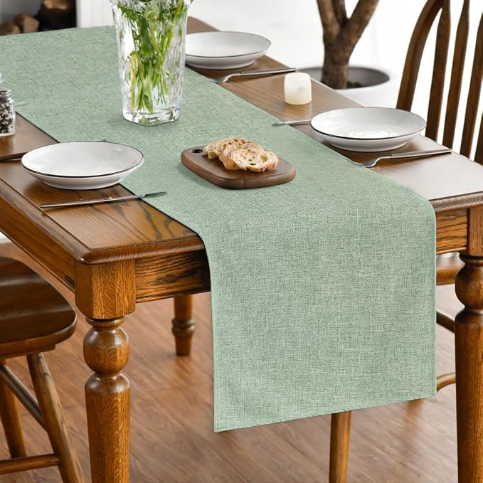 Artoid Mode Sage Green Table Runner, Seasonal Spring Summer Washable Kitchen Dining Table Decoration for Home Party Decor 13x120 Inch