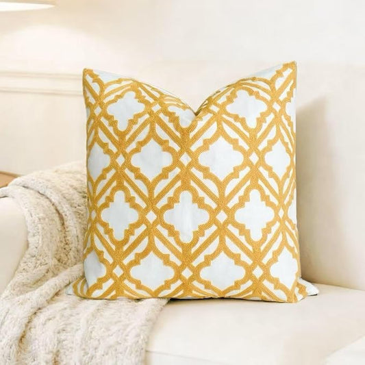 Slow Cow Embroidery Decorative Throw Pillow Cover for Couch Sofa Home Decor Modern Geometric Accent Pillow Cushion Cover 18 x 18 Inches Yellow
