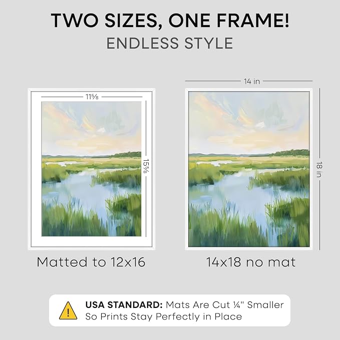 Homeforia 14x18 White Picture Frame, High-End Metal, 12x16 Mat, Glass