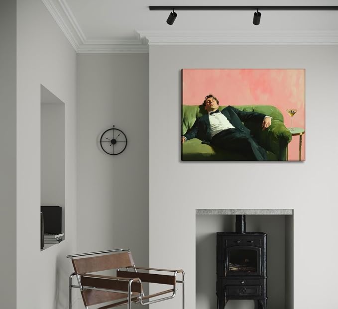 Vintage Man Canvas Wall Art Funky Victorian Men on Couch with Martini Picture Wall Decor Eclectic Cocktail Poster Trendy Bar Cart Decor Painting Print Artwork for Bar Kitchen Dining Room Decor, Framed