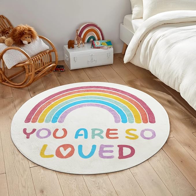 Topotdor Rainbow Area Rug,Machine Washable Boho Rug,47" Round | Colorful Reading Corner Rugs Ideal for Bedrooms,Classrooms