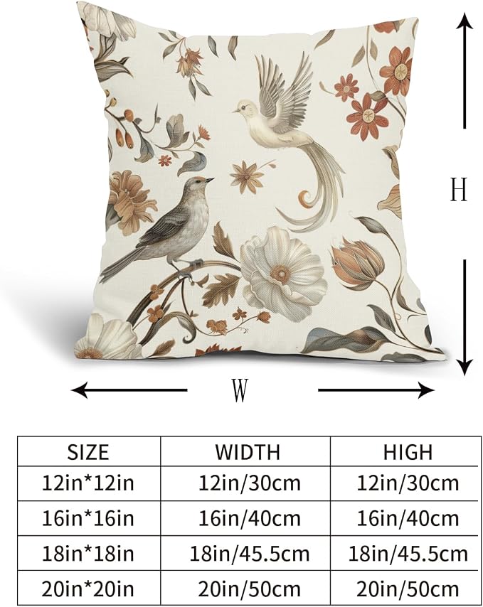 Kawani Vintage Floral Pillow Covers 22x22 Inch Set of 2 Cream Chinoiserie Flower and Bird Outdoor Decorative Throw Pillows Retro Rustic Pillowcases Farmhouse Cushion Covers for Couch Home Decor