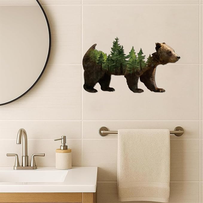 Resama Metal Wall Art Forest Modern Pine Tree Animal Bear Rustic Art Decor | Wilderness Decoration Mountain Ornaments for Living Room Bedroom Indoor and Outdoor Supplies(Colorful)