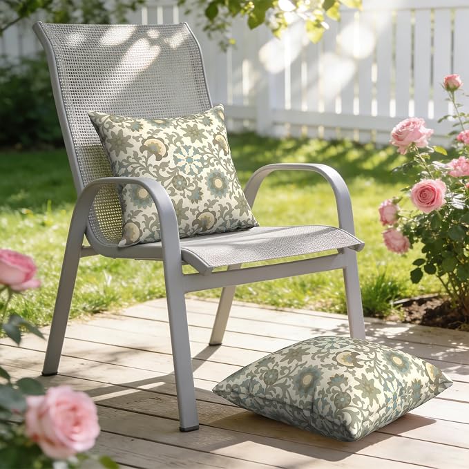 Outdoor Throw Pillow Covers 18x18 Inch, Decorative Pillow Covers for Patio Furniture, Floral Symphony Modern Cushion Cases for Garden Couch Home Sofa, Pack of 2