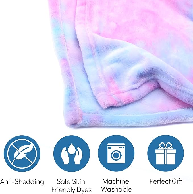 Ailemei Direct Rainbow Blanket, Pastel Tie Dye Design, Purple,60"x90" | Soft Cute Funny Decorative Flannel Throw Blankets, Fuzzy Fleece Bed Blankets for Teen Girl Adults Kid's Gift