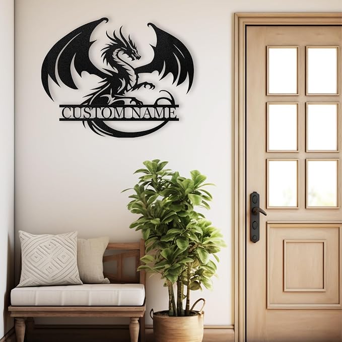 Dyoart Custom Metal Dragon Wall Art, Personalized Dragons Metal Signs | Black Western Metal Dragon Wall Decor, Evil Dragons Signs Gifts, Last Name Signs for Home Outdoor Decor, Housewarming Gifts