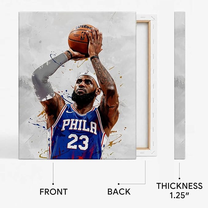 LeBron James Basketball Canvas Wall Art, Sports Player Poster, 24x30 Inch | Abstract splash ink athletic artwork, motivational sports wall decor for teen boys room, bedroom, living room, gym or office