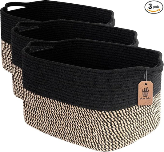 Goodpick Cube Storage Bins - Towel, Book, Cloth, Shoes, Closet Shelf Woven Baskets for Office, Baby Laundry, Toys, 13''x10''x9'' (Pack of 3)