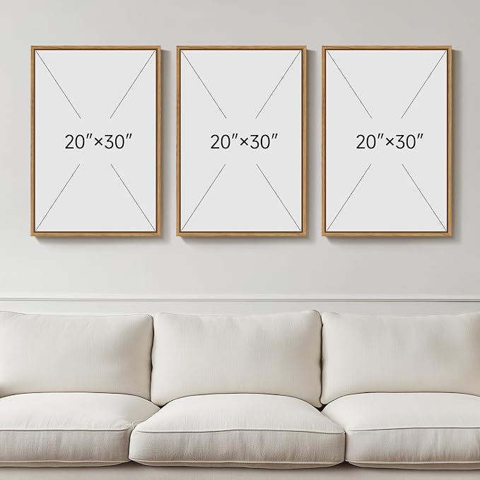 Framed Neutral Abstract Tree Landscape Wall Art for Living Room, 20x30 Inch | 3 piece, Modern, Canvas artwork, Pine tree forest picture, Farmhouse wall decor, Home office art, Ready to hang, Wood frame