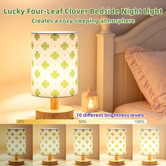 Lucky Four‑Leaf Clover Table Lamp for Bedroom Decor Dimmable Bedside Lamp