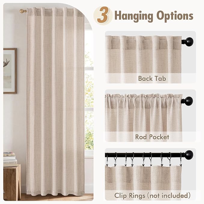 MIULEE Faux Linen Curtains 84 Inch Length 2 Panels Natural Ivory Semi Sheer Curtain with Back Tab Rod Pocket, Light Filtering Window Privacy Burlap Drapes for Living Room Bedroom 42W x 84L