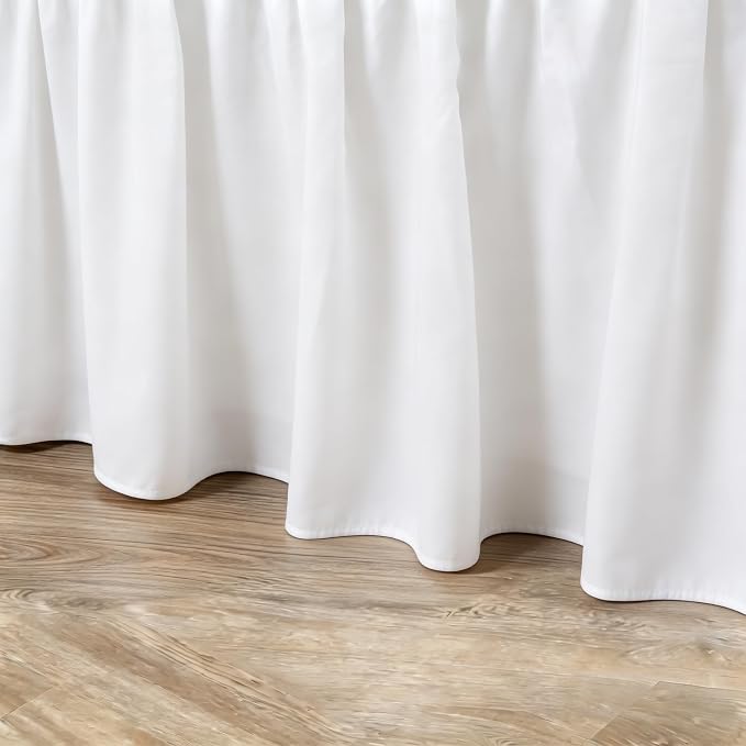 Warm White Bed Skirt Queen Size 25" Drop, Elastic Wrap Around Bedskirt | Solid Ruffled, Easy to Use, No Mattress Lifting, Wrinkle & Fade Resistant, with Adhesive Strips, Machine Wash/Dry/Iron