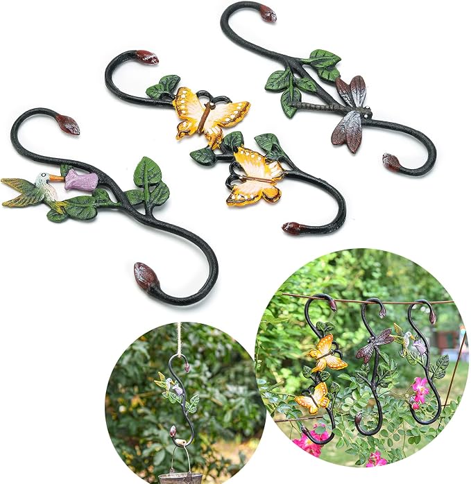 Sungmor Cast Iron Garden Hook Set, 3PCS 11 Inches S-Shaped Hook