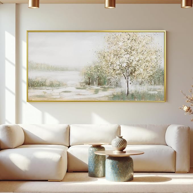 Canvas Wall Art Decor Large Green Wall Art for Living Room Natural Landscape Wall Art Decor Canvas Art Wall Decor Gold Framed Wall Art Prints for Room Bedroom Office Decor 29"X58"