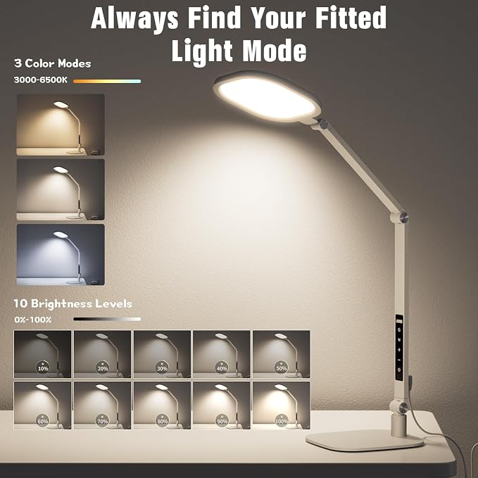 LitONES Eye-Care Desk Light for Video Calls Home Office-White