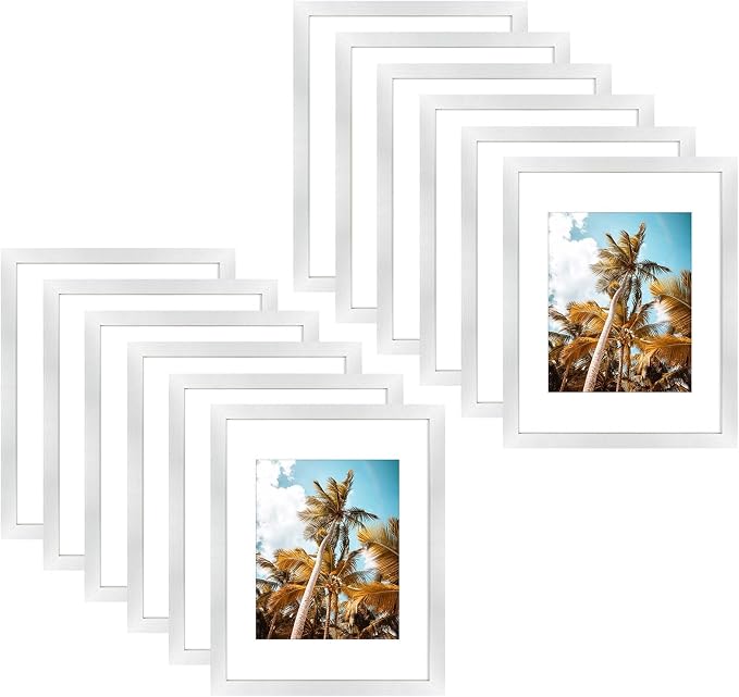 Frametory 12 Pack 11x14 Silver Picture Frame with Real Glass Mat for 8x10
