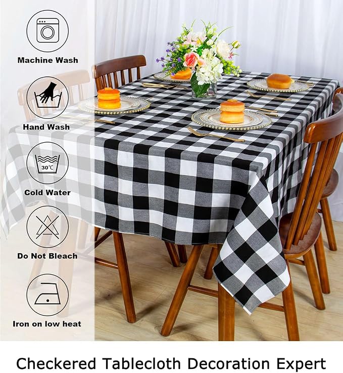 ShinyBeauty Checked Tablecloth Rectangle 54x80-Inch Black and White Buffalo Plaid Tablecloth Washable Check Table Cover Gingham Tablecloths for Dining Room Rustic Table Linen Christmas